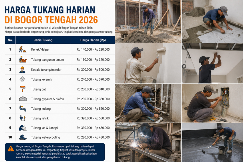 Harga Tukang Harian di Bogor Tengah 2026