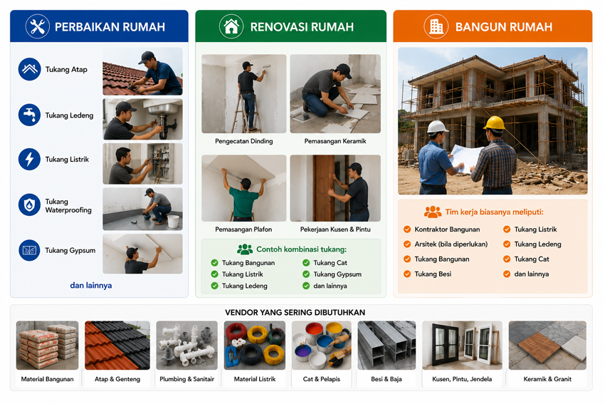 Jenis Tukang dan Vendor yang Dibutuhkan Berbeda