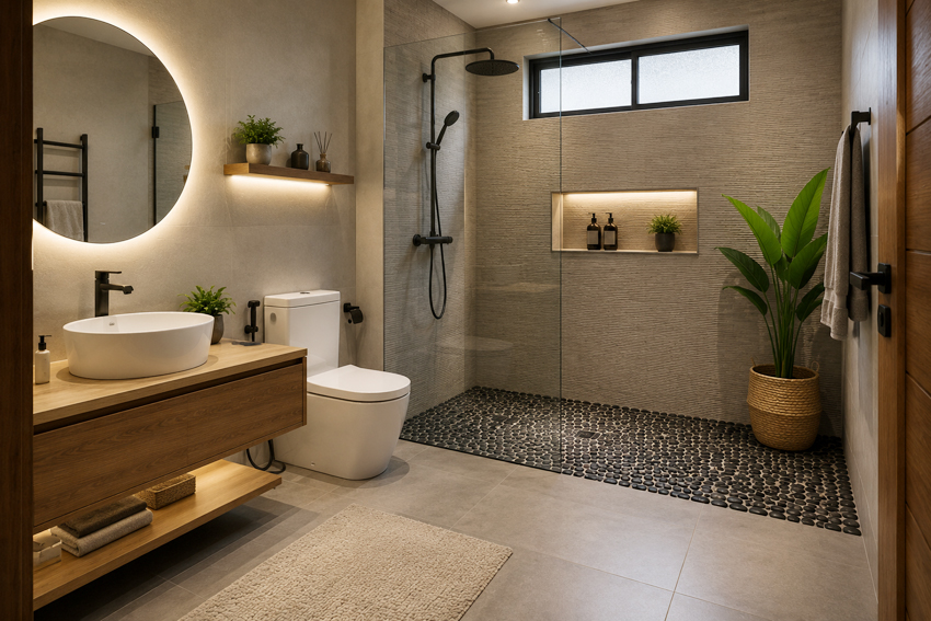 pebble floor kamar mandi
