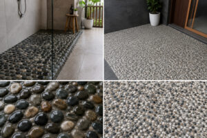 pebble flooring vs batu sikat