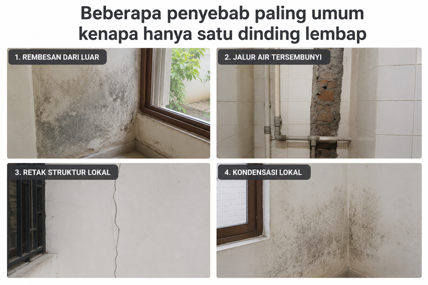 Kenapa Hanya Satu Dinding Lembap? 2 penyebab paling umum kenapa hanya satu dinding lembap