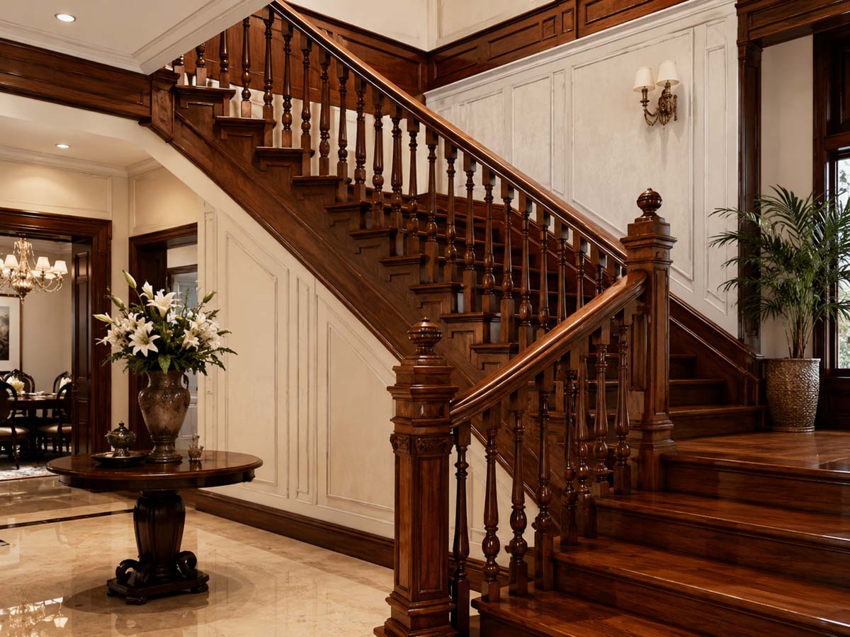 railing tangga kayu klasik